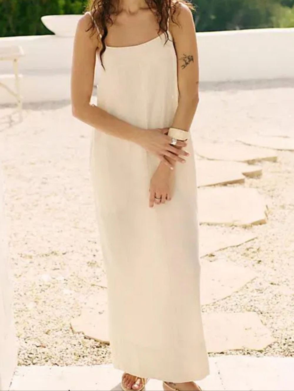 Women’s Cream Maxi Slip Dress with Spaghetti Straps
